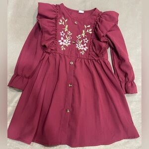 SHEIN Burgundy Floral Kids Formal Dress